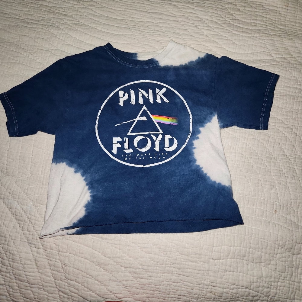 Pink Floyd Womwns Sz M Short Sleeve Tie Dye Graphic Tee Shirt Crop Top